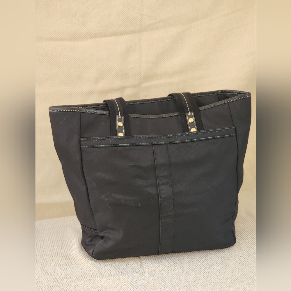 COACH Black Teal Nylon Hand Bag Purse Short Handle Zippered Bag EUC - Picture 2 of 9
